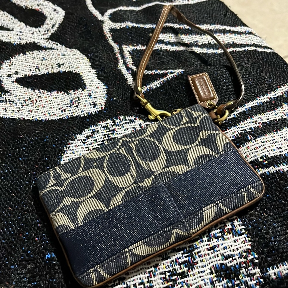Coach denim signature stripe wristlet